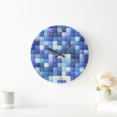 Grande Horloge Ronde Jeu vidéo Pixels Carré bleu Motif (Maison)