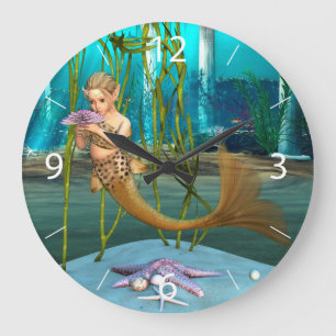 Grande Horloge Ronde Jeune sirène Fantastique sous-marine pour enfants
