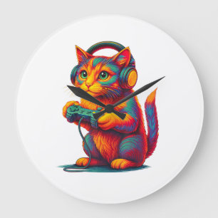 Grande Horloge Ronde Jeux vidéo de chats de joueurs garçons adolescents