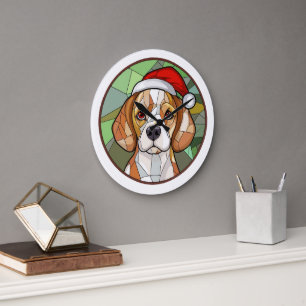 Grande Horloge Ronde Joie canine charmante : Noël sur le thème du Beagl