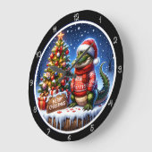 Grande Horloge Ronde Joli Alligator Joyeux Graphique de Noël (Angle)