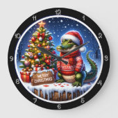 Grande Horloge Ronde Joli Alligator Joyeux Graphique de Noël (Recto)