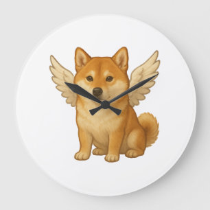 Grande Horloge Ronde Joli ange Shiba Inu de dessin animé chien heureux