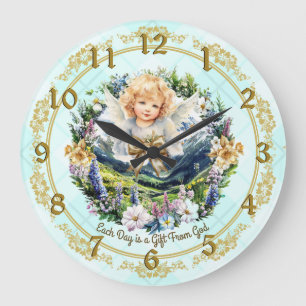 Grande Horloge Ronde Joli Aqua Inspirational Angel Cherub