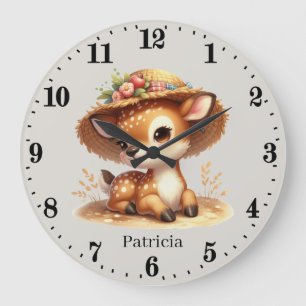 Grande Horloge Ronde Joli bébé fille cerf ajouter nom