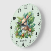 Grande Horloge Ronde Joli bébé lapin ajouter nom (Angle)