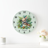 Grande Horloge Ronde Joli bébé lapin ajouter nom (Maison)