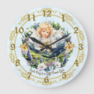 Grande Horloge Ronde Joli bleu Inspirational Angel Cherub