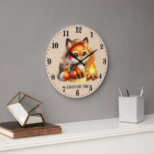 Grande Horloge Ronde Joli camping aventure temps renard ajouter du text