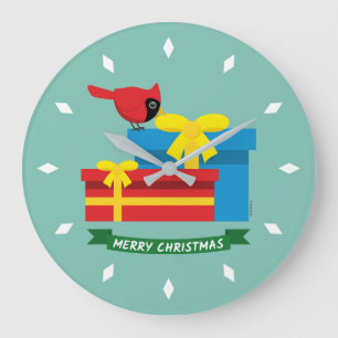 Grande Horloge Ronde Joli Cardinal Rouge Ouverture D'Un Cadeau Bleu