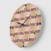 Grande Horloge Ronde Joli Carré Patchwork rose Motif Quilt (Angle)