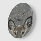 Grande Horloge Ronde Joli Cerf D'Hiver En Neige (Angle)
