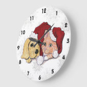 Grande Horloge Ronde Joli chiot Labrador de Noël et chat tigré orange (Angle)