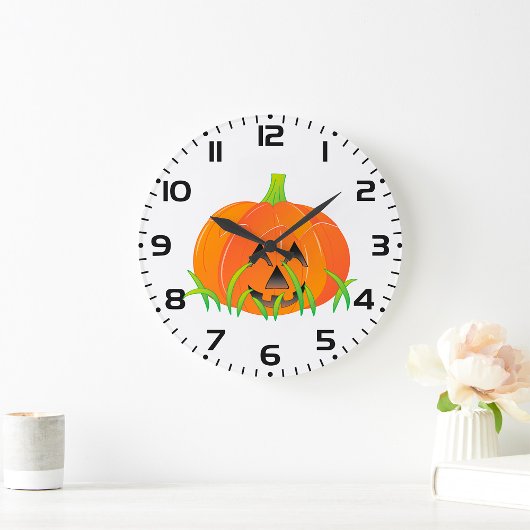 Grande Horloge Ronde Joli Citrouille d'Halloween Jack-O-Lantern