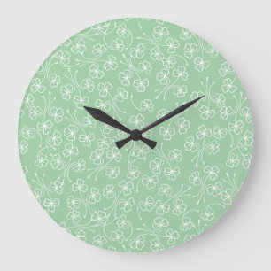 Grande Horloge Ronde Joli contour blanc Shamrock, cadenas vert