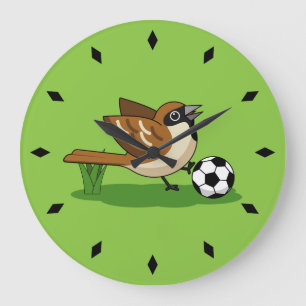 Grande Horloge Ronde Joli Dessin De Caricature Sparrow Jouer Au Footbal