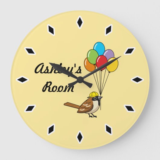 Grande Horloge Ronde Joli éperon de dessin avec ballons Nom de l'enfant (Recto)