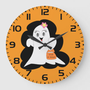 Grande Horloge Ronde Joli Fantôme Féminin Halloween Trick or Treat