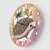 Grande Horloge Ronde Joli Hérisson arbres de vacances (Angle)