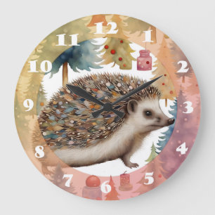 Grande Horloge Ronde Joli Hérisson arbres de vacances