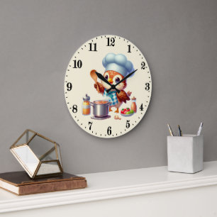 Grande Horloge Ronde Joli hibou oiseau chef mignon 