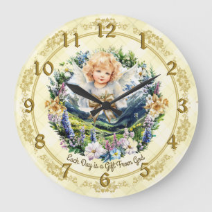 Grande Horloge Ronde Joli Jaune Inspiration Angel Cherub