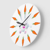 Grande Horloge Ronde Joli lapin blanc et carottes (Angle)