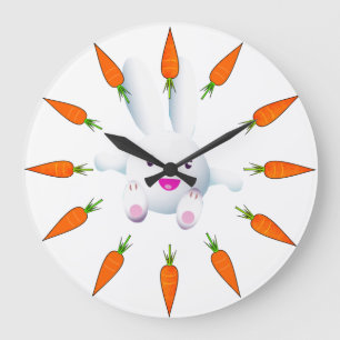 Grande Horloge Ronde Joli lapin blanc et carottes