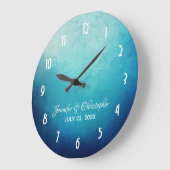 Grande Horloge Ronde Joli Mariage Abstrait Mandala bleu (Angle)