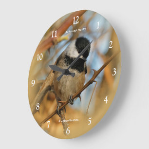 Grande Horloge Ronde Joli Mésange à tête noire chanteur plein d'espoir