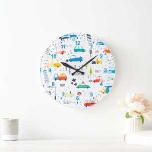 Grande Horloge Ronde Joli Motif coloré de la circulation automobile