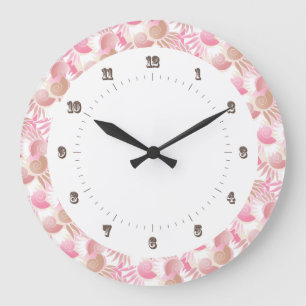 Grande Horloge Ronde Joli motif de rose et de brun de pastels d'art