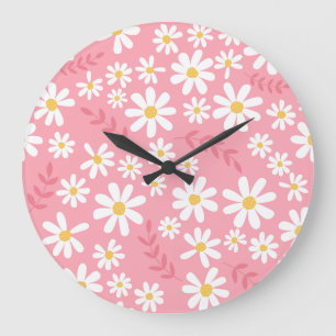Grande Horloge Ronde Joli motif floral sans couture de marguerite rose