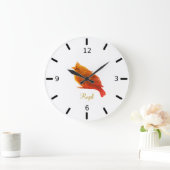Grande Horloge Ronde Joli oiseau royal rouge sur blanc (Maison)