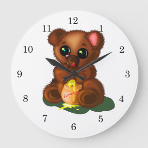 Grande Horloge Ronde Joli Ours De Miel