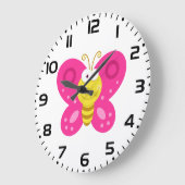 Grande Horloge Ronde Joli Papillon Rose (Angle)