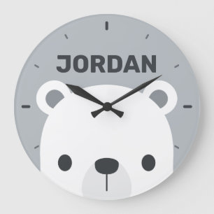 Grande Horloge Ronde Joli petit ours polaire avec nom personnalisé Larg