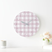 Grande Horloge Ronde Joli plaid rose (Maison)