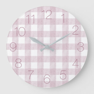 Grande Horloge Ronde Joli plaid rose