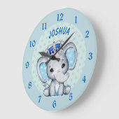 Grande Horloge Ronde Joli Prince Éléphant Bébé Garçon (Angle)