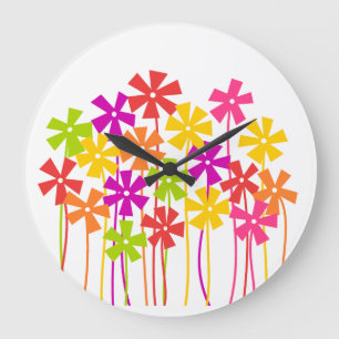 Grande Horloge Ronde Joli rose jaune orangé simple fleurs dessin
