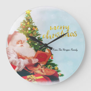 Grande Horloge Ronde Joli sapin de Noël au Père Noël mignon