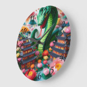 Grande Horloge Ronde Joli serpent du Nouvel An chinois en origami WC5 (Angle)
