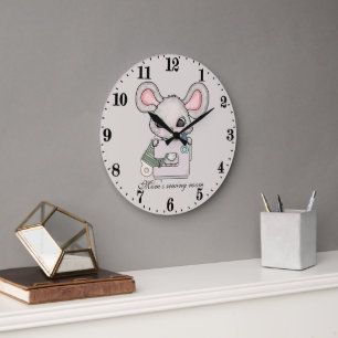Grande Horloge Ronde joli souris de salle de couture