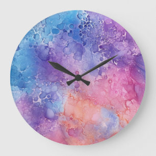 Grande Horloge Ronde Jolie aquarelle Liquide Art Colorful Pluie gouttes