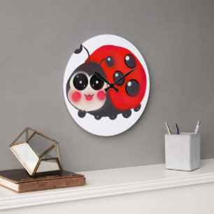 Grande Horloge Ronde Jolie coccinelle Kawaii   Dame coccinelle heureuse