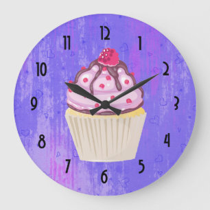 Grande Horloge Ronde Jolie Cupcake avec framboise sur le dessus