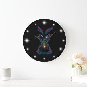 Grande Horloge Ronde Jolie Eyes Bunny en méditation Yoga Pose