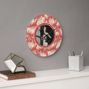 Grande Horloge Ronde Jolie Fête D'anniversaire De Fille Thème Tulipe