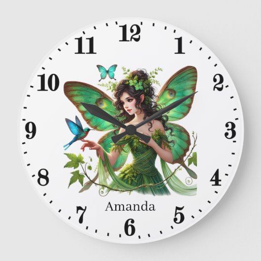 Grande Horloge Ronde Jolie fille chambre papillon fée (Recto)